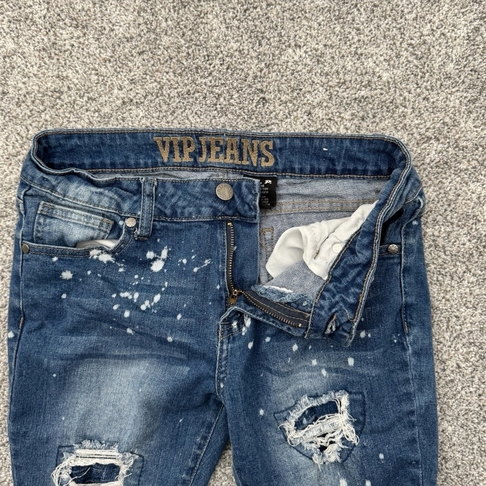 VIP Jeans Distressed Ripped Edgy Dark Wash Bleached Streetwear - Picture 5 of 8